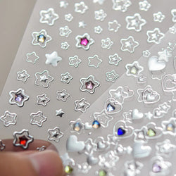 Colored Crystal Star Love Heart Shiny Silver Hollowed Smudging Rainbow Flower Jelly Embossed Nail Art Stickers Manicure Decals (ONLINE ORDER ONLY)