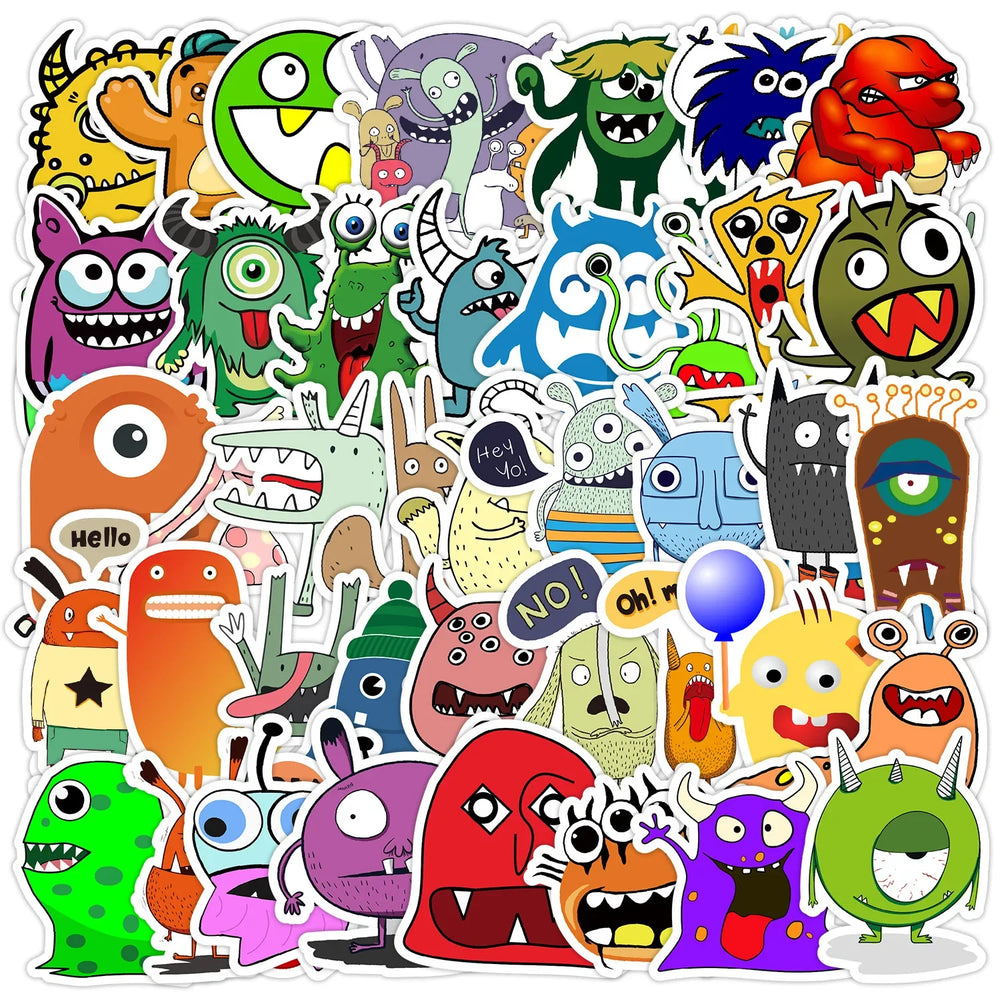 50pcs Cute Monster Stickers for Helmet, Wall, Desktop Decoration (Online Order Only)