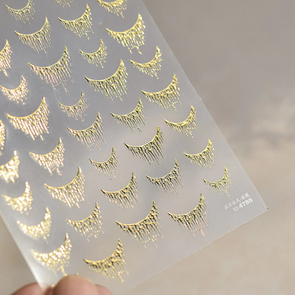 French Romantic Tassel Crescent Moon Laser Charming Gold Silver Arc Self Adhesive Nail Art Stickers Hot Stamping Manicure Decals (Online Order Only)