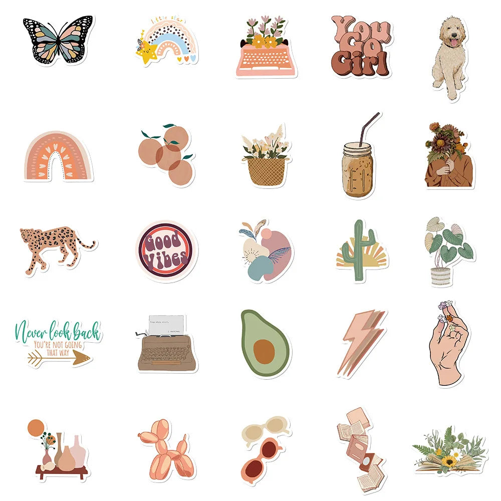 10/30/50PCS Bohemian Art Graffiti Stickers Decoration DIY Toy PVC Notebook Album Phone Laptop Car Kids Sticker Cute Decals Gift (ONLINE ORDER ONLY)