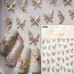 Butterfly Flower Hollow Out Lace Delicate Floral Print Shiny Cloth Block Insect Self Adhesive Nail Art Stickers Manicure Decals (Online Order Only)