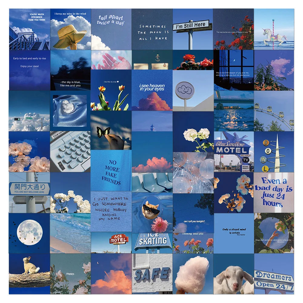 Blue Aesthetic Landscape Stickers 10/30/62pcs Waterproof PVC for Scrapbook, Phone, Laptop, Suitcase (ONLINE ORDER ONLY)