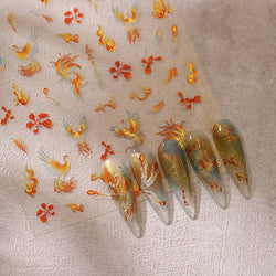 Charming Red Rose Phoenix Flower Wing Leaves Flower Feather Pearl Relief Embossed 5D Adhesive Nail Art Stickers Manicure Decals (ONLINE ORDER ONLY)