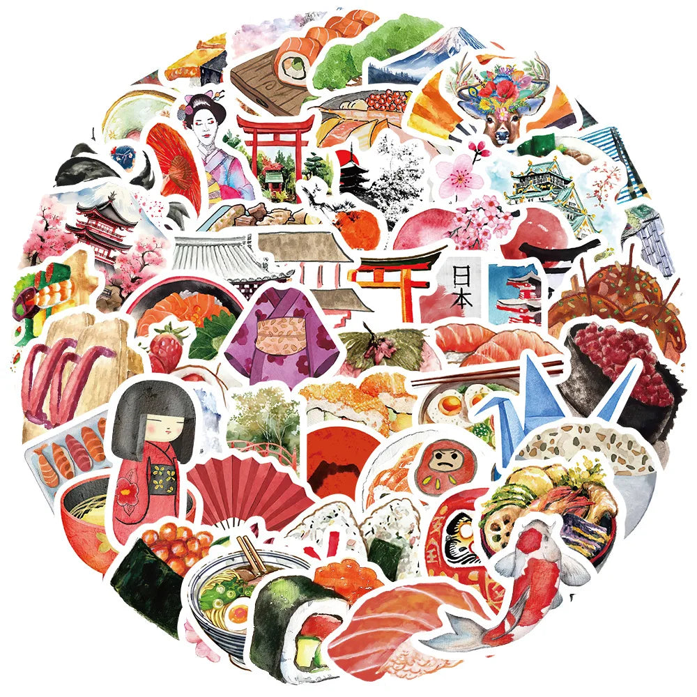 Watercolor Travel Graffiti Stickers for Suitcase, Skateboard, Laptop, Luggage, Phone - 10/30/64Pcs DIY Decals (ONLINE ORDER ONLY)