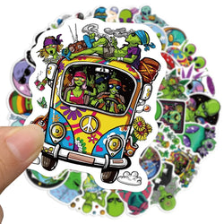 50pcs Psychedelic Alien Weed Characteristics Stickers Laptop Car Bike Travel Luggage Fridge Vinyl Decal Waterproof Sticker Toy (ONLINE ORDER ONLY)