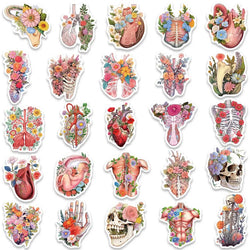 50pcs Colorful Cartoon Flowers Skull Human Organs Graffiti Stickers For Laptop Phone Guitar Luggage Waterproof Vinyl Decals (ONLINE ORDER ONLY)