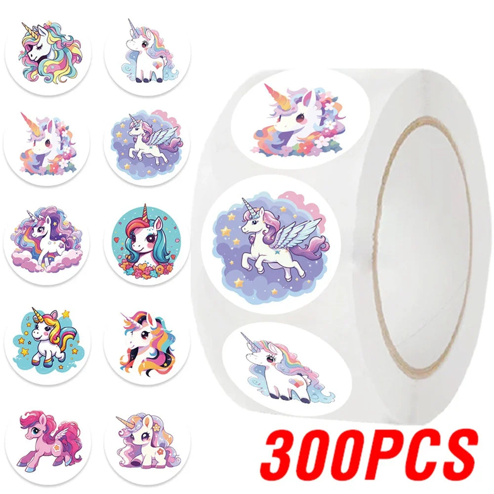 100-500pcs Cute Cartoon Unicorn Sticker Childrens Reward Gift Label Decoration Teacher Encouragement Student Stationery Sticker (Online Order Only)