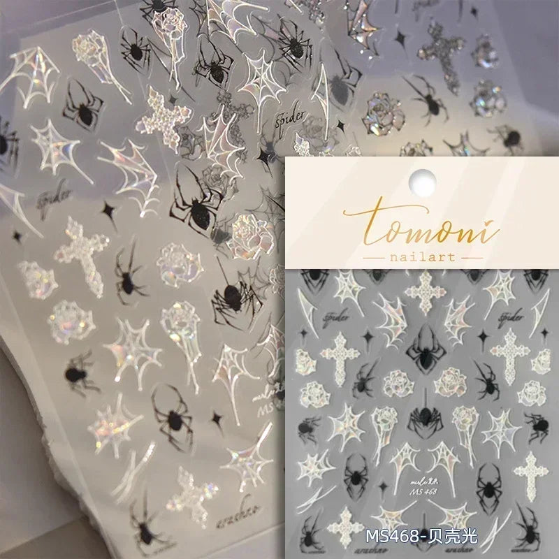 Gradient Halo Dyeing Dark Red Rose Flower Rhinestone Lace Bow Heart 3D Self Adhesive Nail Art Decoration Sticker Manicure Decals (ONLINE ORDER ONLY)