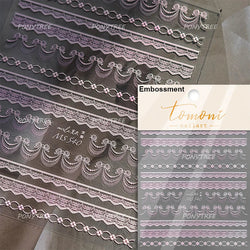 French Romantic Lace Flower Fabric Art Pearl Pendant Portrait Bowknot Textile Printing Delicate Nail Art Stickers Manicure Decal (ONLINE ORDER ONLY)
