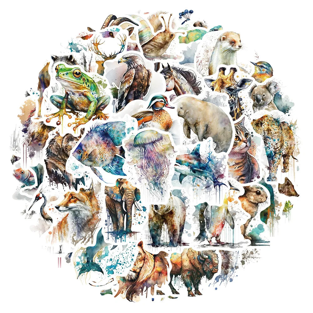 Cartoon Animal Watercolor Stickers for Suitcase, Skateboard, Laptop, Luggage, Phone (ONLINE ORDER ONLY)