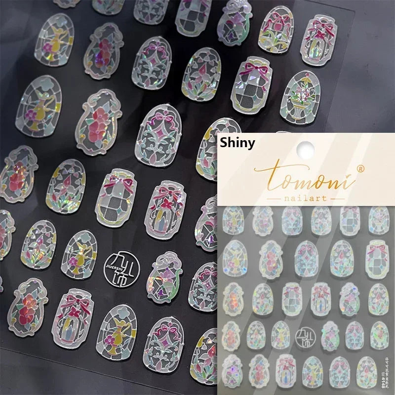 Retro Rose Gold Silver Totem Picture Photo Frame Flower 5D Self Adhesive Nail Art Stickers 5D Shiny Rhinestone Manicure Decals (ONLINE ORDER ONLY)