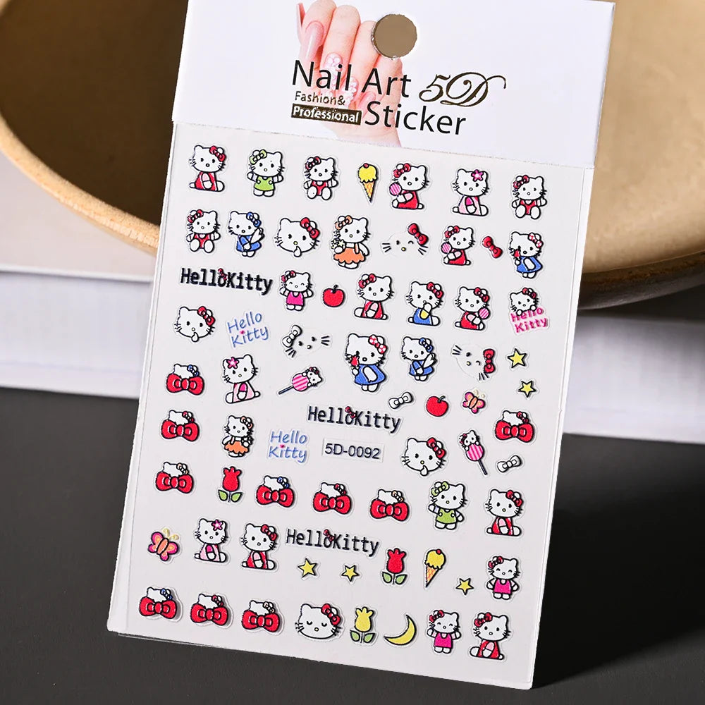 1pc 5D Cartoon Nail Art Stickers Waterproof Matte Finish with Kuromi, Cinnamoroll & Hello Kitty Designs Perfect for DIY Manicure (Online Order Only)