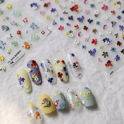 Chic Wild Flower Oil Painting Small Variegated Daisy Peach Blossom Lavender Petal Adhesive Nail Art Stickers Manicure Decals (Online Order Only)