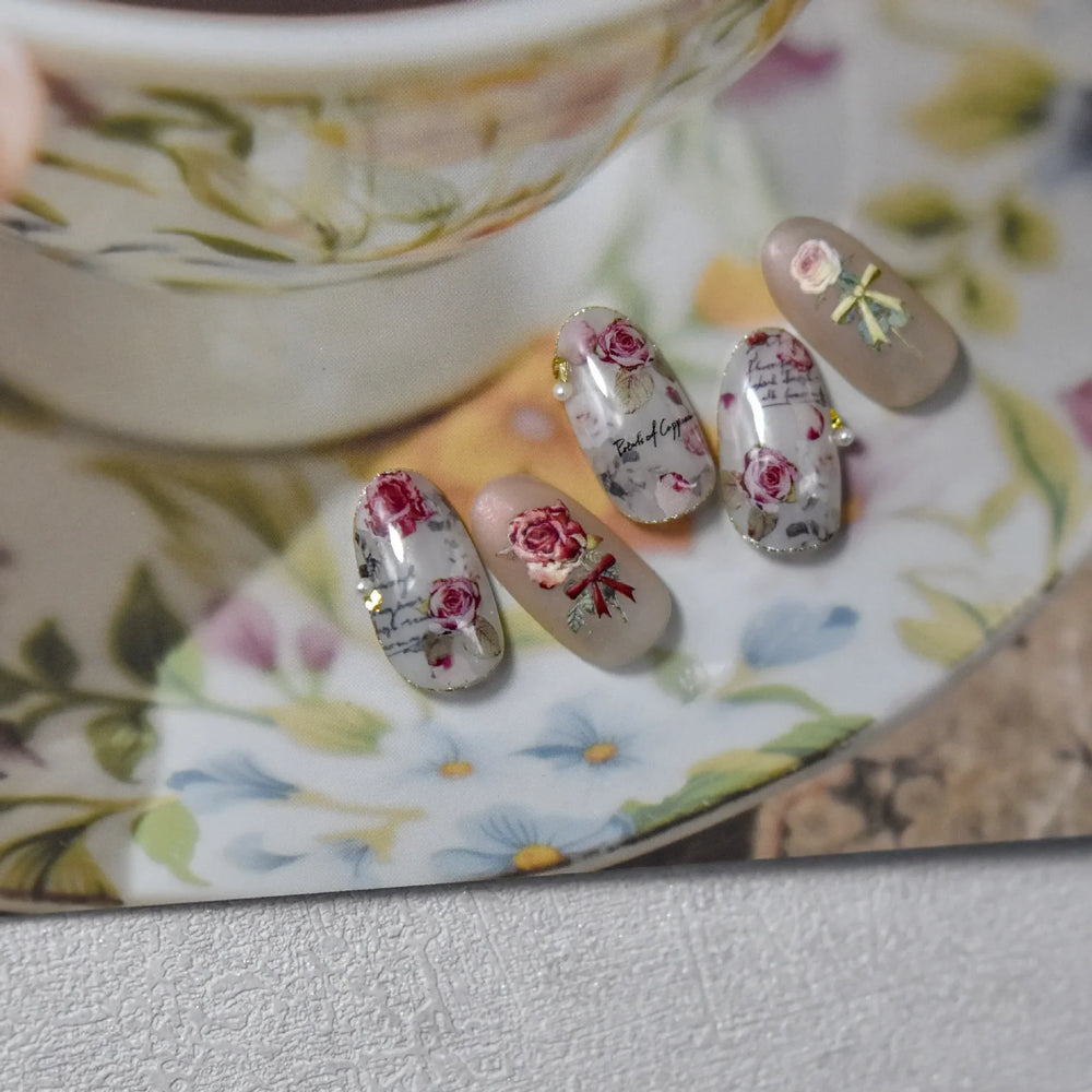 Retro Rose Flowers Bowknot Petal Romantic 5D Soft Embossed Relief Self Adhesive Nail Art Decoration Stickers 3D Manicure Decals (ONLINE ORDER ONLY)
