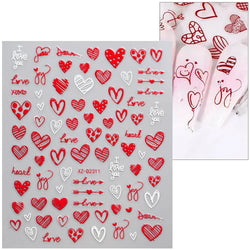 12 Sheets Valentines Nail Stickers Red Heart Nail Art Sticker Decal Solid Hollow Heart 3D Self-Adhesive Design Nail Art Supplies (ONLINE ORDER ONLY)