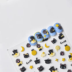 Cartoon Black Kitten Cute Cat Star Moon Bowknot Cat's Paw Flaky Cloud Self Adhesive Nail Art Decoration Stickers Manicure Decals (ONLINE ORDER ONLY)