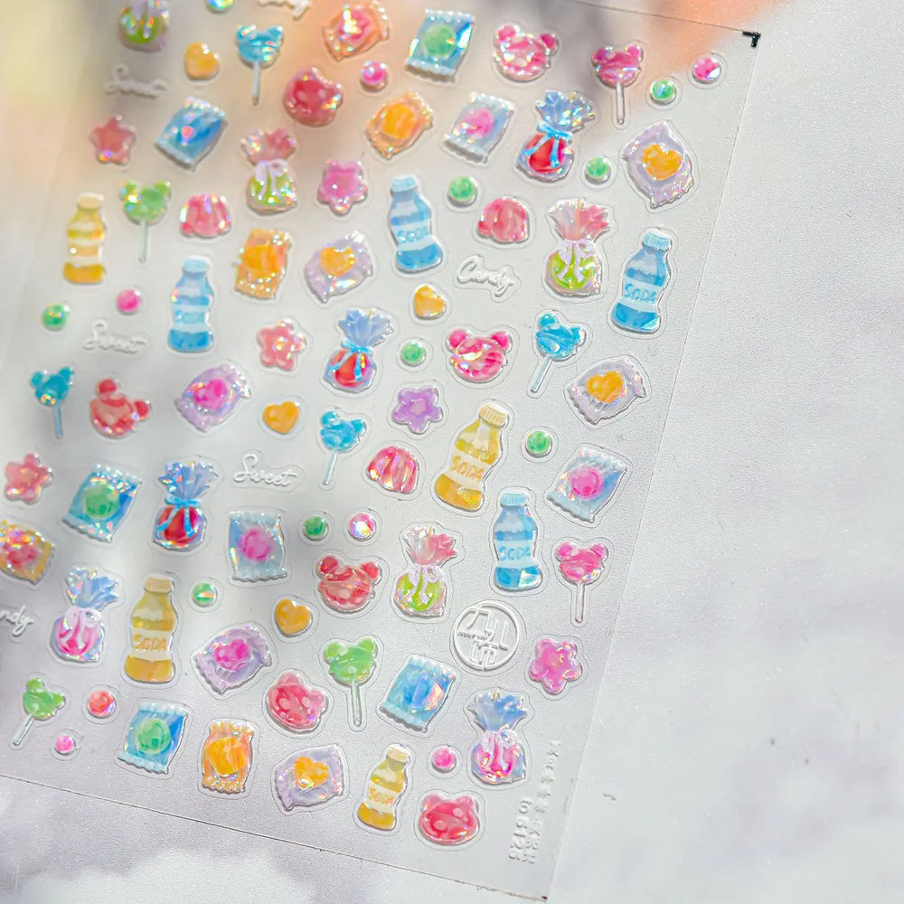 Colourful Jelly Rabbit Bunny Gummy Bear Cute Lollipop Soda Water Candy Snack Pudding Star Heart Nail Art Stickers Manicure Decal (ONLINE ORDER ONLY)