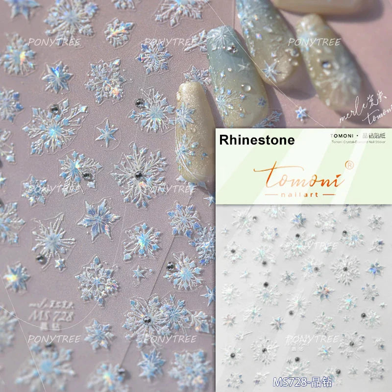 Snowflake Butterfly Rhinestone Shiny Totem Self Adhesive Nail Art Stickers Romantic Charm Chic Rose Flower Pearl Manicure Decals (ONLINE ORDER ONLY)