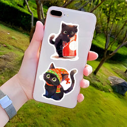 10/30/50PCS Kawaii Black Cat Sticker Funny Animal Decals Decoration DIY Suitcase Bike Phone Laptop Fridge Graffiti Kids Sticker (ONLINE ORDER ONLY)