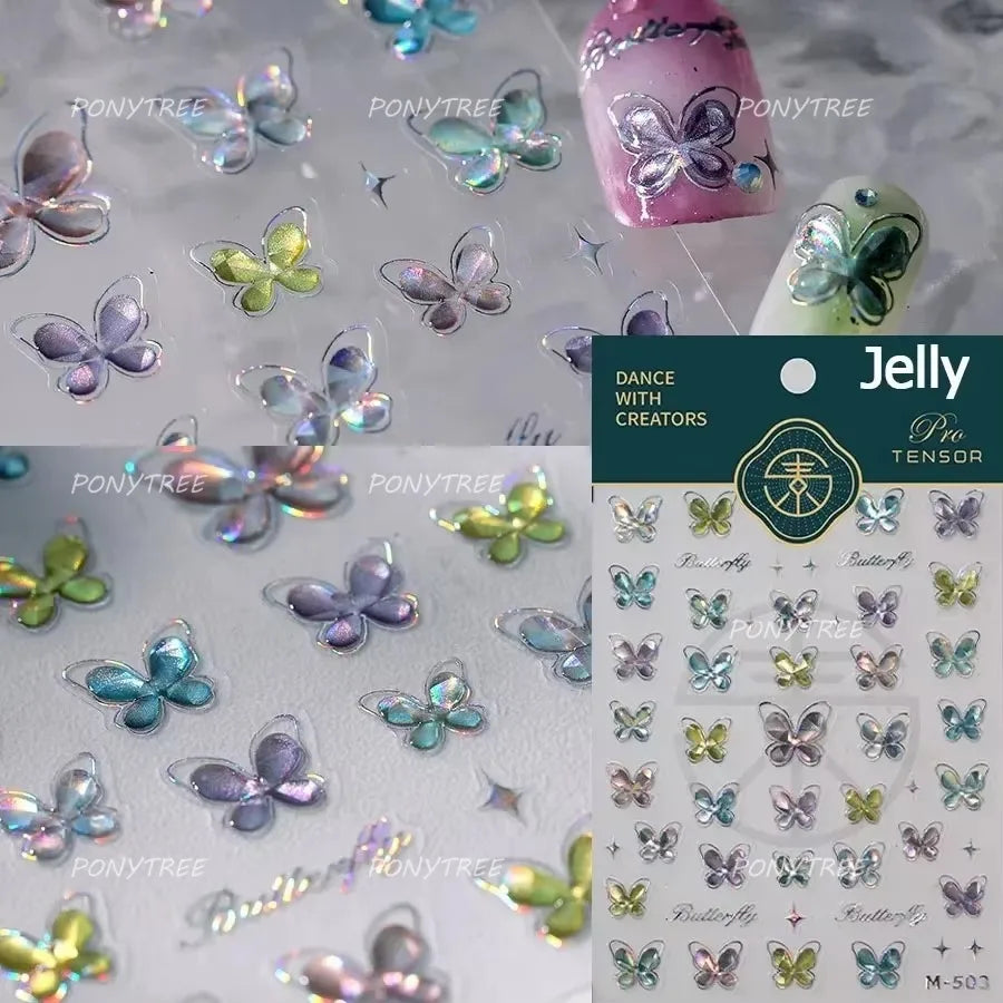 Dreamy Moon Stars Love Heart Butterfly Bowknot Lace Shiny Starburst Ribbon Delicate Adhesive Nail Art Stickers Manicure Decals (Online Order Only)