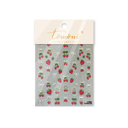 Lovely Red Fruit Strawberry Cherry Bowknot Love Heart Star Silk Ribbon Chic Rhinestone Adhesive Nail Art Stickers Manicure Decal (ONLINE ORDER ONLY)