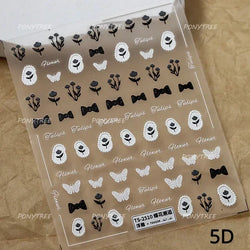 Hot Stamping Jelly All Tulips Garden Flower Bowknot Wave Lace Line Golden and Radiant Adhesive Nail Art Stickers Manicure Decals (ONLINE ORDER ONLY)