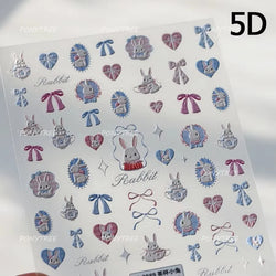 Rabbit Bunny Bear Flower Lace Bowknot Retro Frame Rose Self Adhesive Nail Art Decoration Stickers Chic Manicure Decals Wholesale (ONLINE ORDER ONLY)