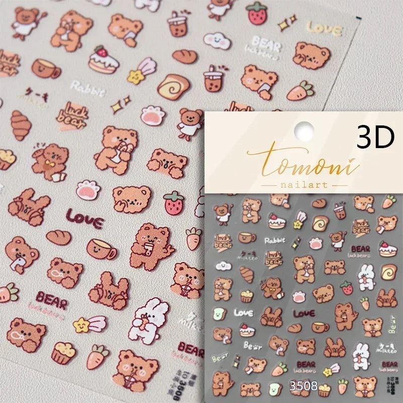 Cookies Chocolate Love Heart Flower Bowknot Rabbit Bunny Lace Bear Star Bouquet Rabbit Adhesive Nail Art Sticker Manicure Decal (ONLINE ORDER ONLY)