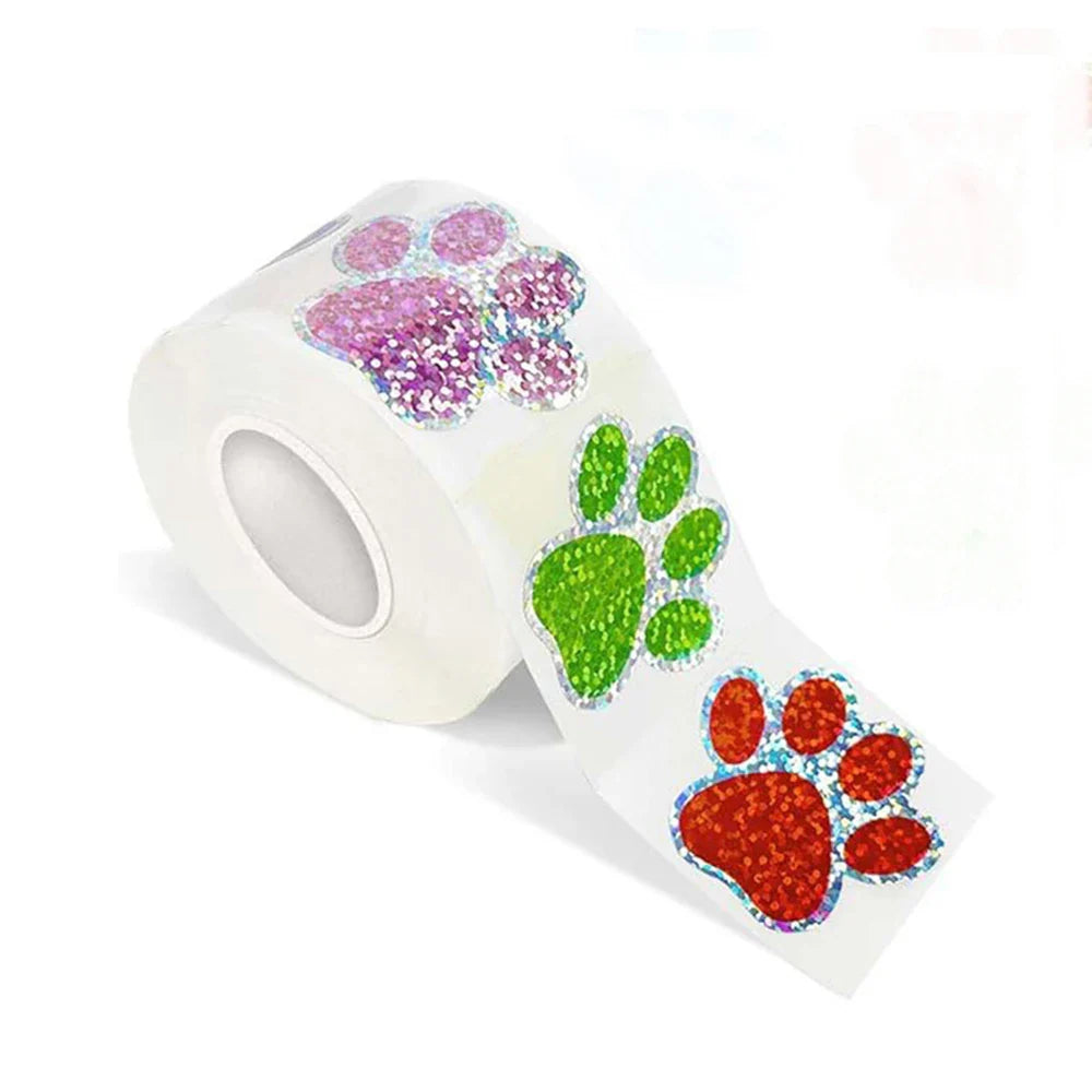 100-500pcs Blue laser Sticker Paw Print Reward Stickers Dog Cat Bear Paw Labels for Teacher Student Stationery Sticker (Online Order Only)