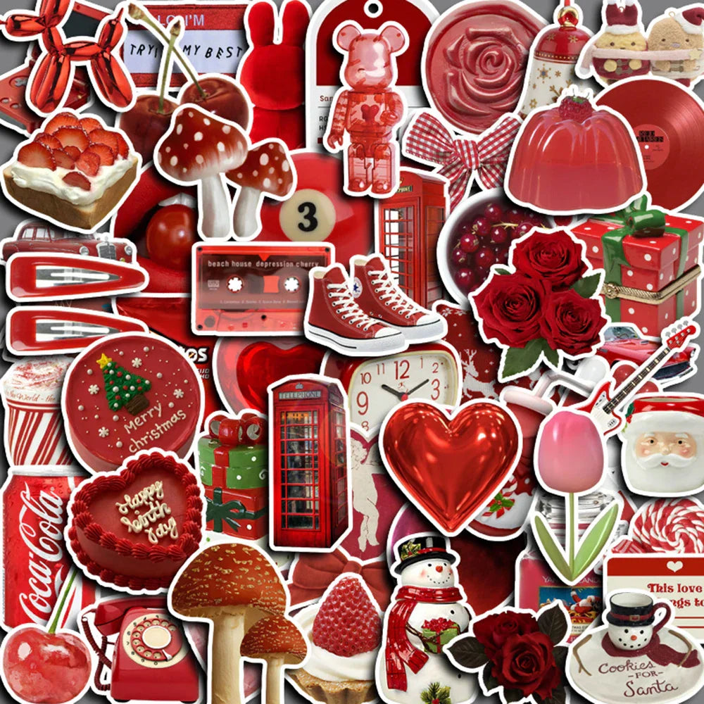 Retro Red Cartoon Stickers - Waterproof PVC Decals for Laptop, Phone, Water Bottle, DIY Decor (10/30/60PCS) (Online Order Only)