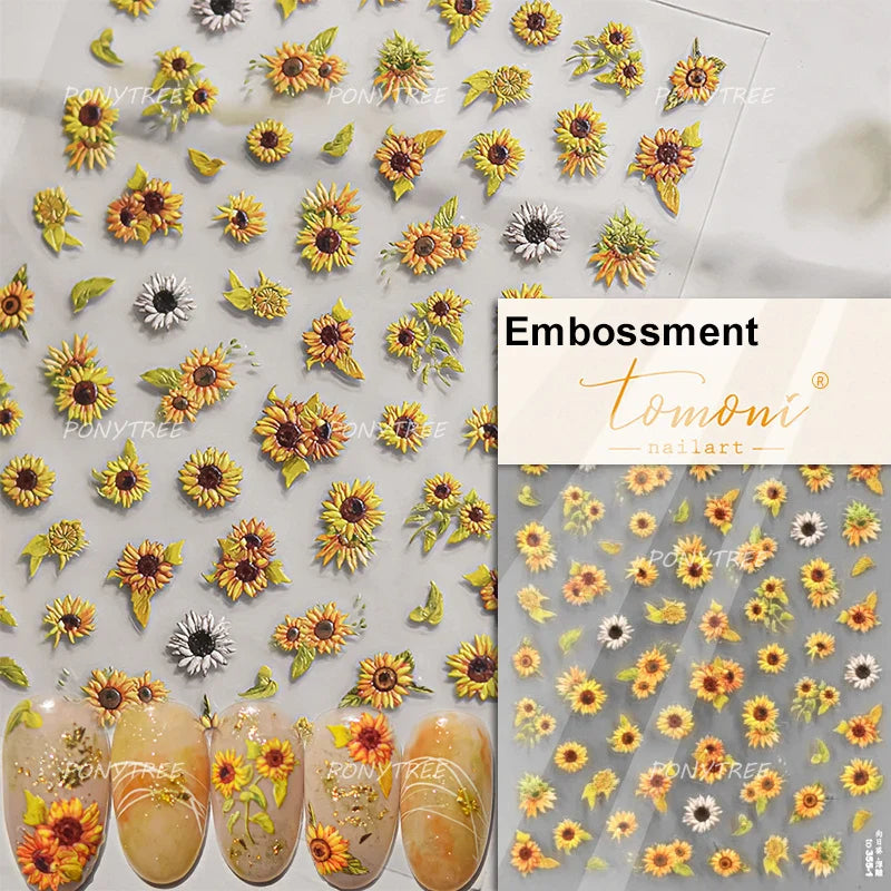 Flowers in Bloom Cosmos Chrysanthemum Daisy White Petal Yellow Stamen Self Adhesive Nail Art Decorations Sticker Manicure Decals (ONLINE ORDER ONLY)