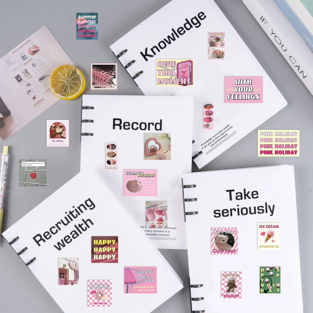 30Pcs Pink Holiday Stickers Aesthetic Art PVC Decals Scrapbooking Label Diary Stationery Computer Refrigerator (ONLINE ORDER ONLY)