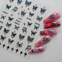 1pcs Butterfly Floral Nail Art Stickers Magic Shell Light Laser Black/White Nail Decoration Butterfly Slider Manicure Ornaments* (Online Order Only)