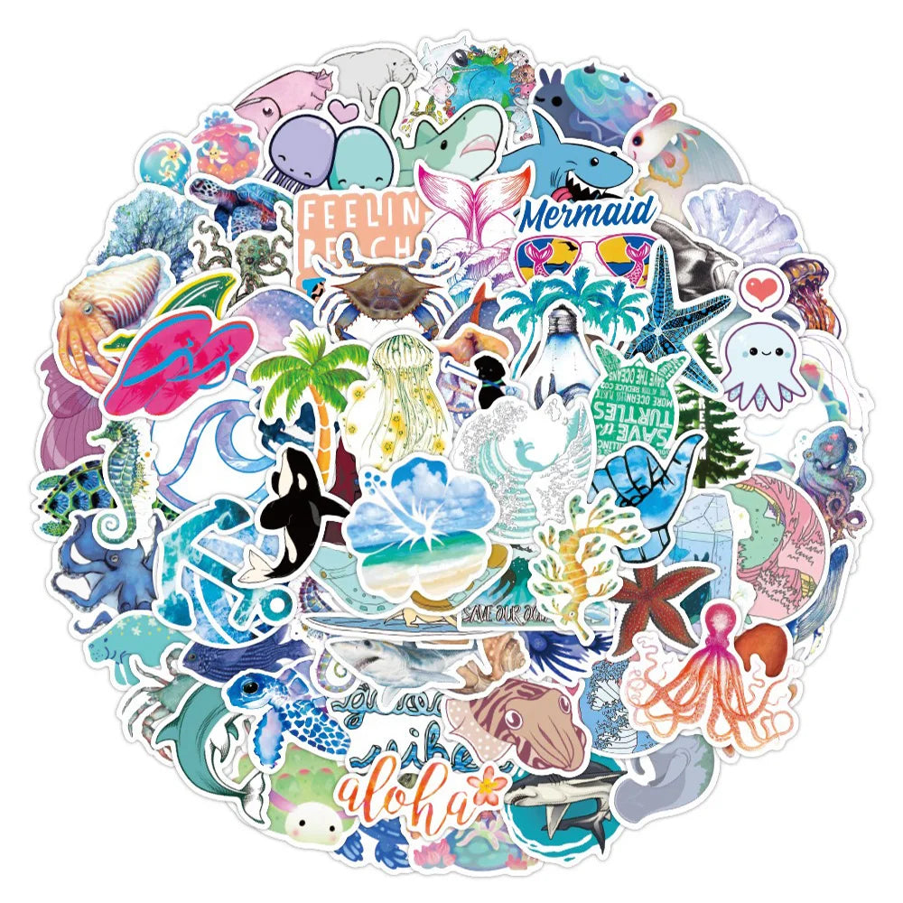 Sea World Animal Stickers: 10/30/50/100PCS for Laptop, Luggage, Skateboard, Kids (ONLINE ORDER ONLY)