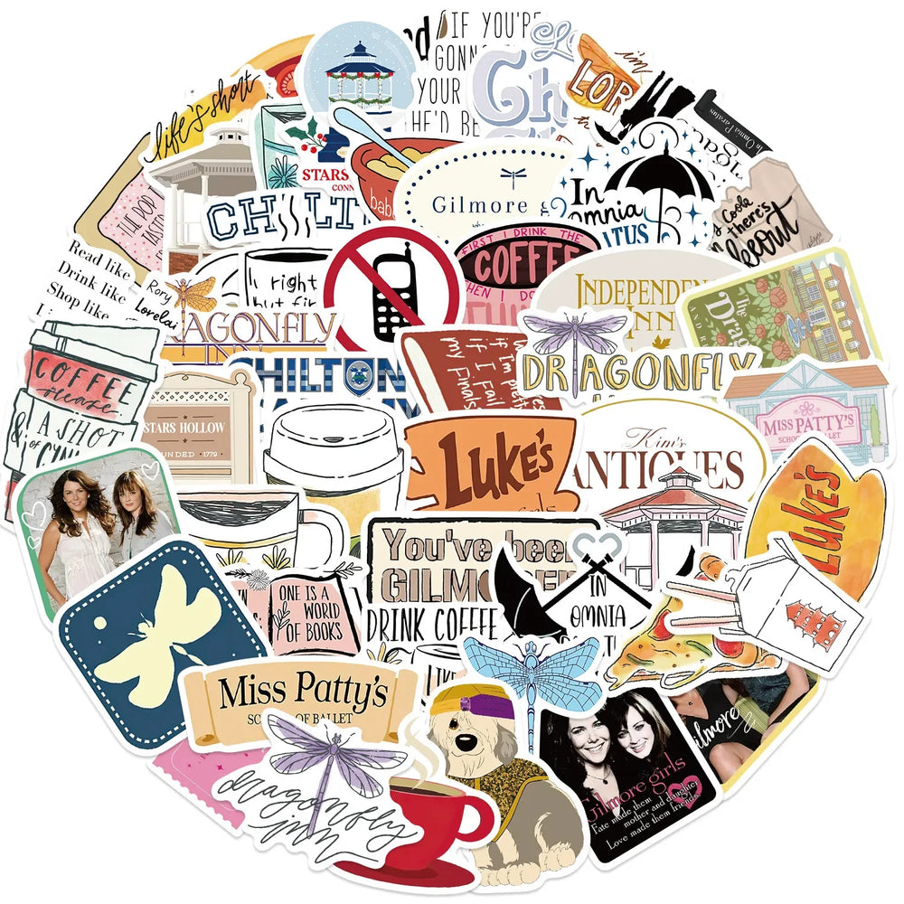 10/52pcs Anime Gilmore Girls Cartoon Stickers Funny TV Sticker Scrapbook Luggage Laptop Guitar Car Bike Skatebaord Decals Toy (ONLINE ORDER ONLY)