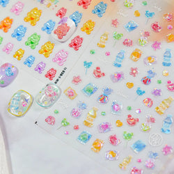 Colourful Jelly Rabbit Bunny Gummy Bear Cute Lollipop Soda Water Candy Snack Pudding Star Heart Nail Art Stickers Manicure Decal (ONLINE ORDER ONLY)