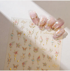Butterfly Peach Blossom Flowers Lantern Star Tassel Pendant Gold Hot Stamping Self Adhesive Nail Art Stickers Manicure Decals (ONLINE ORDER ONLY)