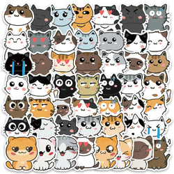 50pcs Funny Cute Cartoon Cats Meme Stickers Vinyl Laptop Phone Decals For Luggage Guitar Stationery Waterproof Graffiti Toy (ONLINE ORDER ONLY)