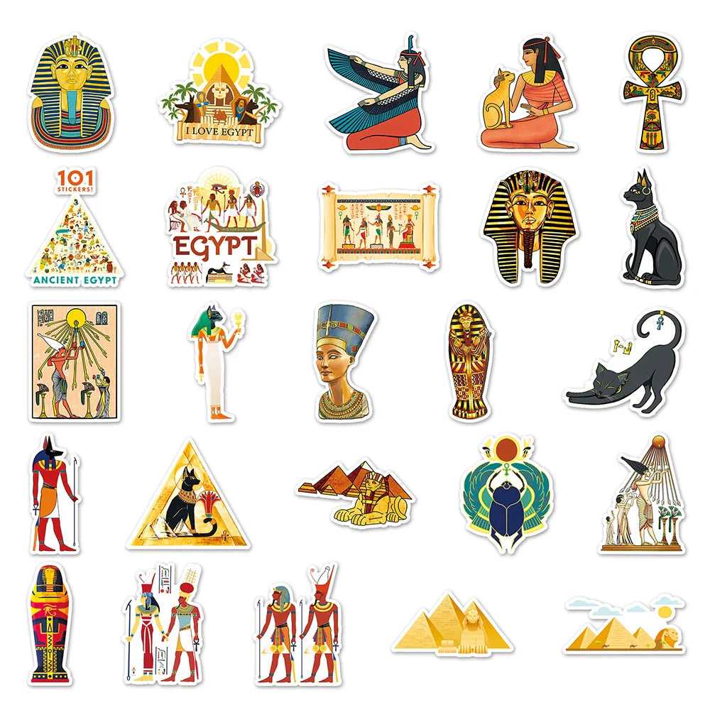 10/30/50PCS Cool Art Ancient Egypt Pharaoh Pyramid Cartoon Stickers Skateboard Laptop Phone Bike Car Waterproof Sticker Kid Toy (ONLINE ORDER ONLY)