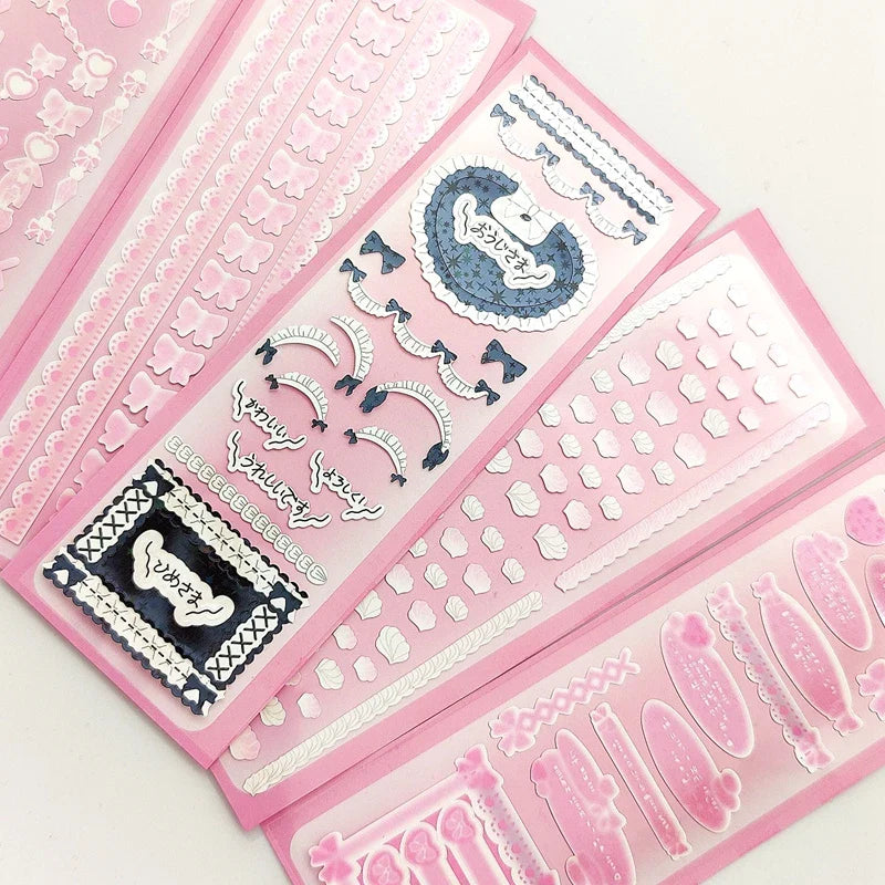 Korean Ins Girls Bow Lace Series Sticker Hand Account Idol Card DIY Album Decoration Scrapbooking Stickers Kawaii Stationery (ONLINE ORDER ONLY)