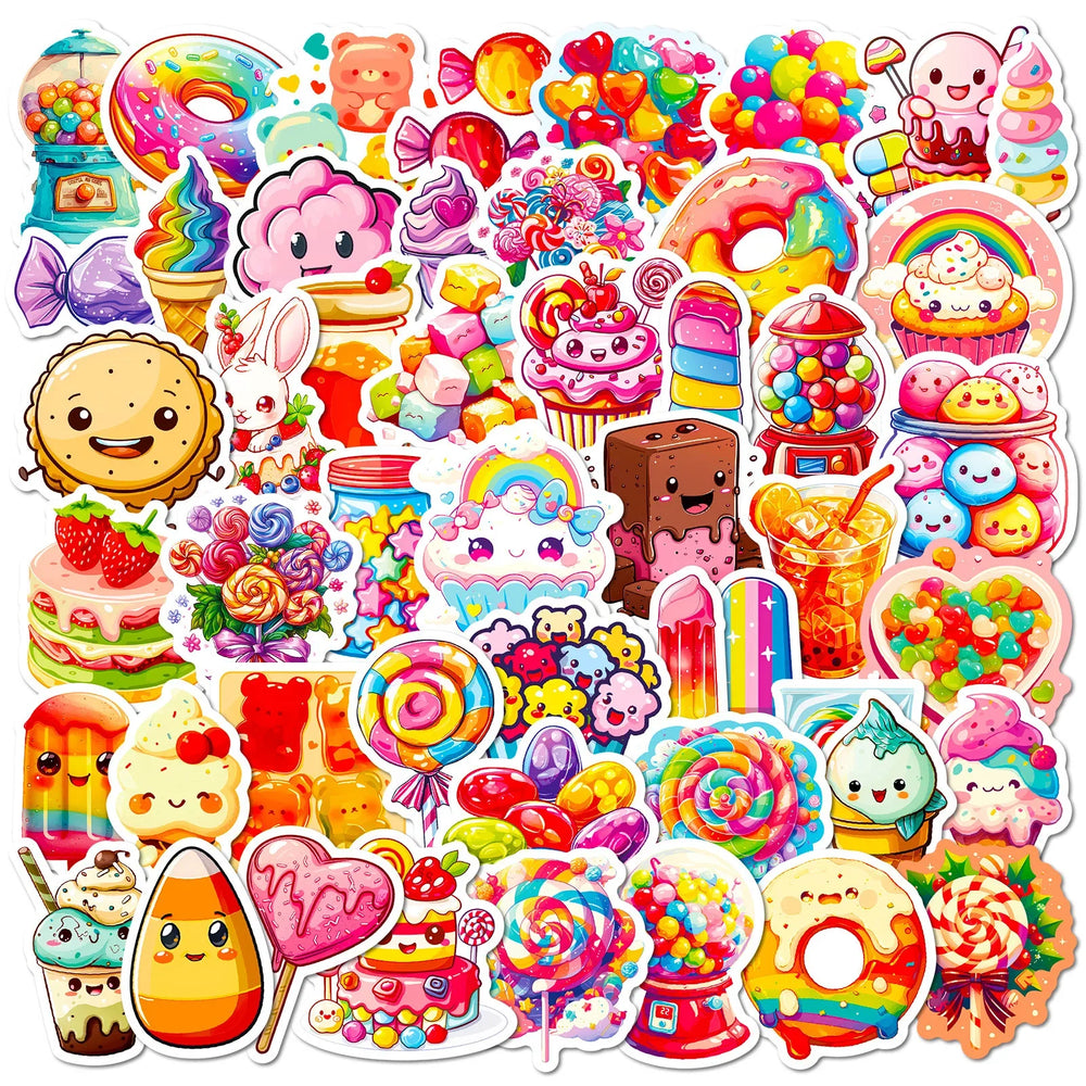 10/50Pcs Cute Colorful Candy Cartoon Stickers Scrapbooking Notebook Water Bottle Laptop Luggage Skateboard Car Sticker Toy Gift (ONLINE ORDER ONLY)