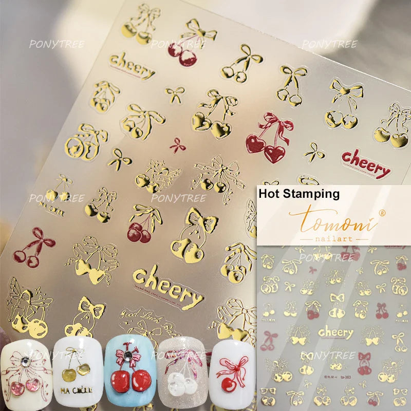 Retro Blue Bowknot Butterfly Love Heart Pendent Hot Stamping Gold Silver Adhesive Nail Art Stickers Manicure Decals Wholesale (Online Order Only)