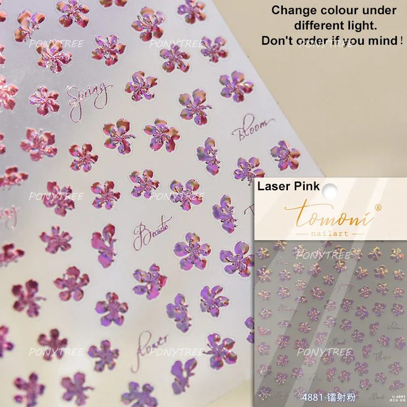 Peach Blossom Gradual Pink Petal Flower Line Bowknot Hot Stamping Halo Dyeing Delicate Adhesive Nail Art Sticker Manicure Decals (ONLINE ORDER ONLY)