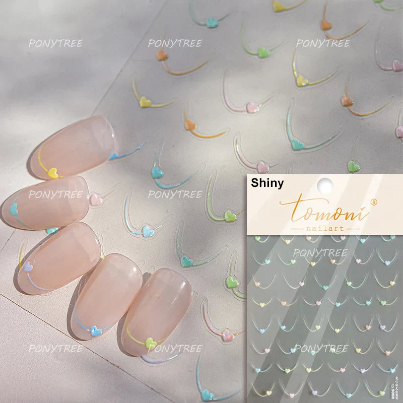 Mini Love Heart Arc Curved Line French Style Minimalist Colourful Self-adhesive Nail Art Decorations Stickers Manicure Decals (Online Order Only)