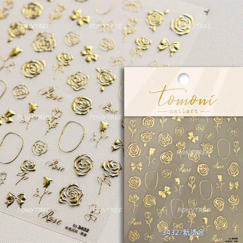 Retro Glass Geometry Glaze Rectangle Round Rose Camellia Adhesive Nail Art Stickers Frame Gemstone Charm Noble Manicure Decals (ONLINE ORDER ONLY)