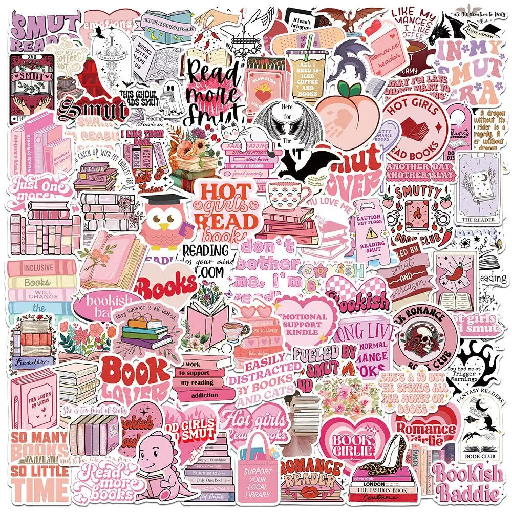 10/50/100pcs Mix Kawaii Smut Bookish Dark Romance Reading Book Stickers Aesthetic DIY Scrapbooking Notebook Laptop Phone Sticker (ONLINE ORDER ONLY)
