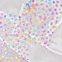 Fantasy Beach Summer Dreamy Colorful Seasnail Shell Pearl Conch Jelly Star 5D Decals Soft Relief 3D Decoration Nail Art Stickers (Online Order Only)