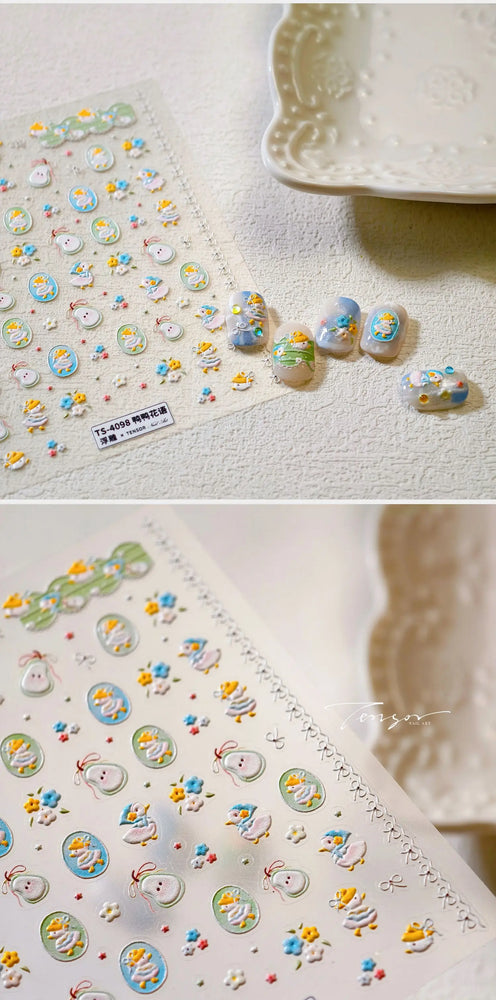 Cute Duck Pear Bowknot Mini Flower Duckling Line Bow Photo Frame Seal Stamp Figure Self Adhesive Nail Art Sticker Manicure Decal (ONLINE ORDER ONLY)