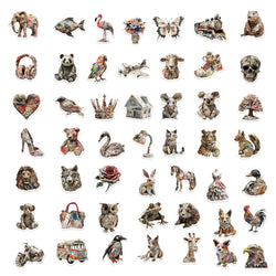 50Pcs Animals of Newspaper Sculptures Stickers Laptop Suitcase Graffiti Skateboard Luggage Waterproof PVC Stickers Kids Gift Toy (Online Order Only)