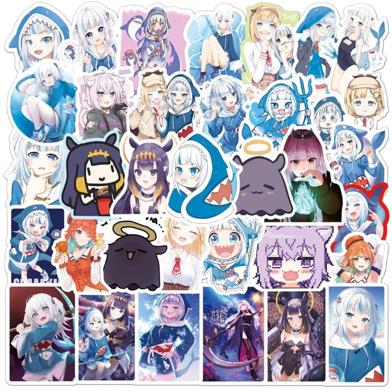 50pcs Gawr Gura Sticker Pack for Luggage, Water Bottles, Phones, Laptops, Cars, Scooters, and More (Online Order Only)